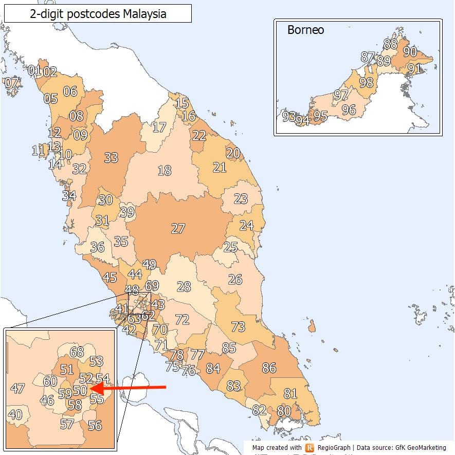 Kuala Lumpur (KL) Postleitzahlenkarte